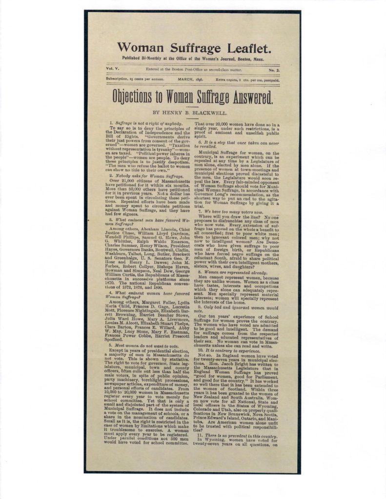Henry B. Blackwell Essay: Objections to Woman Suffrage Answered - Women ...